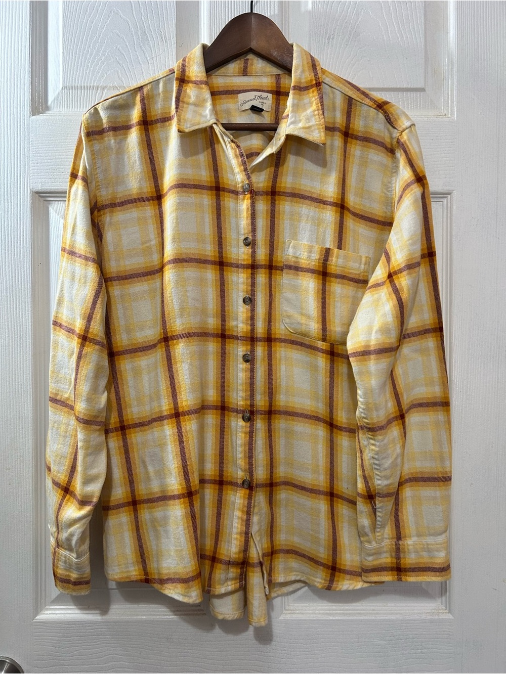 Universal Thread Yellow Plaid Flannel Button-Up Shirt Women’s XL Oversized